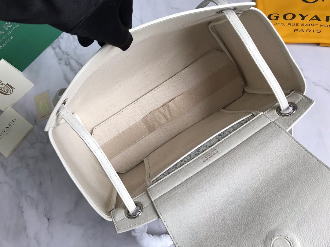 GOYA 26S ROUETTE PM TOTE BAG 30CM IN IVORY WHITE CANVAS AND CALFSKIN