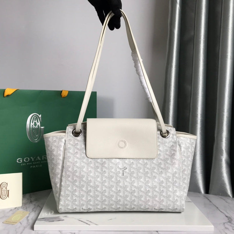 GOYA 26S ROUETTE PM TOTE BAG 30CM IN IVORY WHITE CANVAS AND CALFSKIN