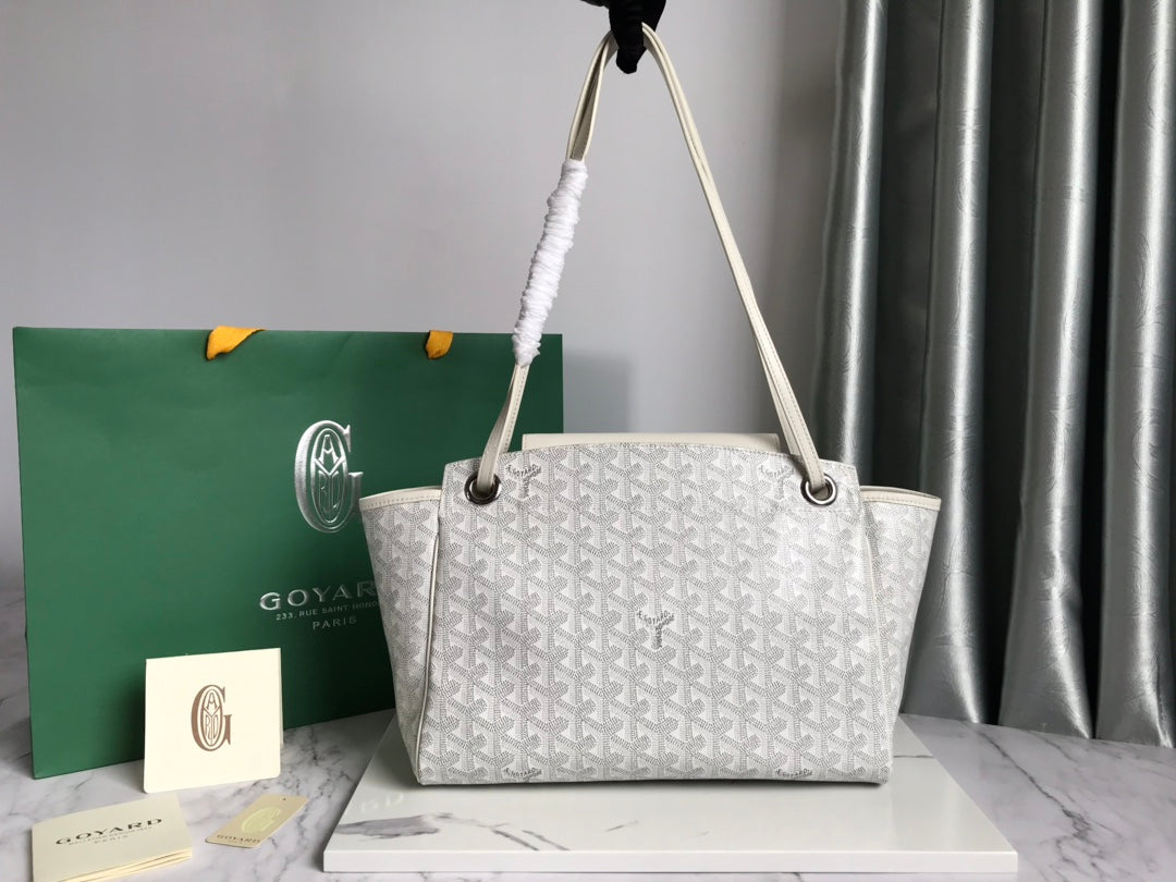 GOYA 26S ROUETTE PM TOTE BAG 30CM IN IVORY WHITE CANVAS AND CALFSKIN