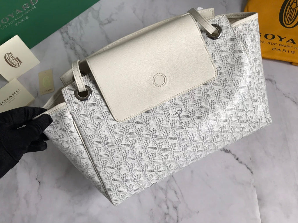 GOYA 26S ROUETTE PM TOTE BAG 30CM IN IVORY WHITE CANVAS AND CALFSKIN