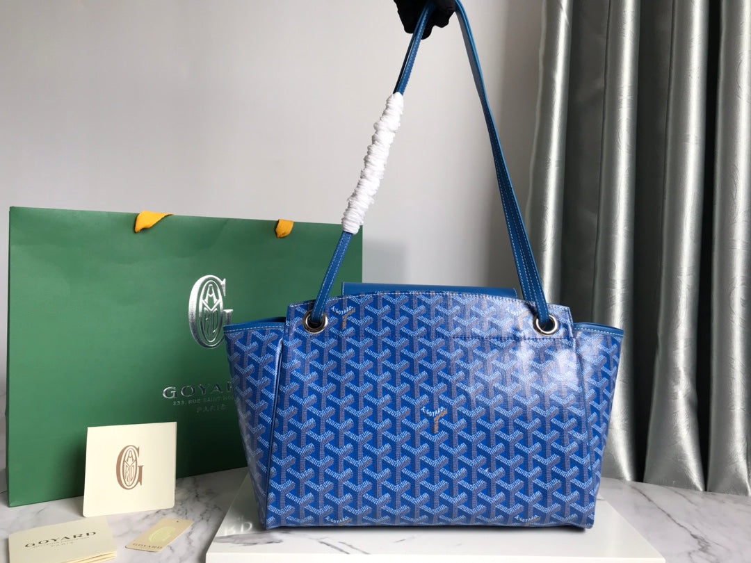 GOYA 26S ROUETTE PM TOTE BAG 30CM IN BLUE CANVAS AND CALFSKIN