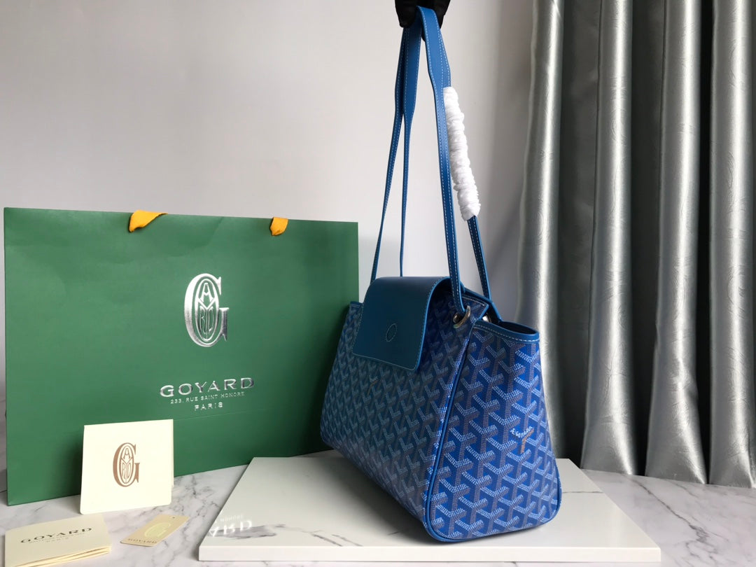 GOYA 26S ROUETTE PM TOTE BAG 30CM IN BLUE CANVAS AND CALFSKIN