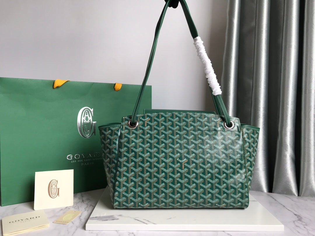 GOYA 26S ROUETTE PM TOTE BAG 30CM IN DARK GREEN CANVAS AND CALFSKIN