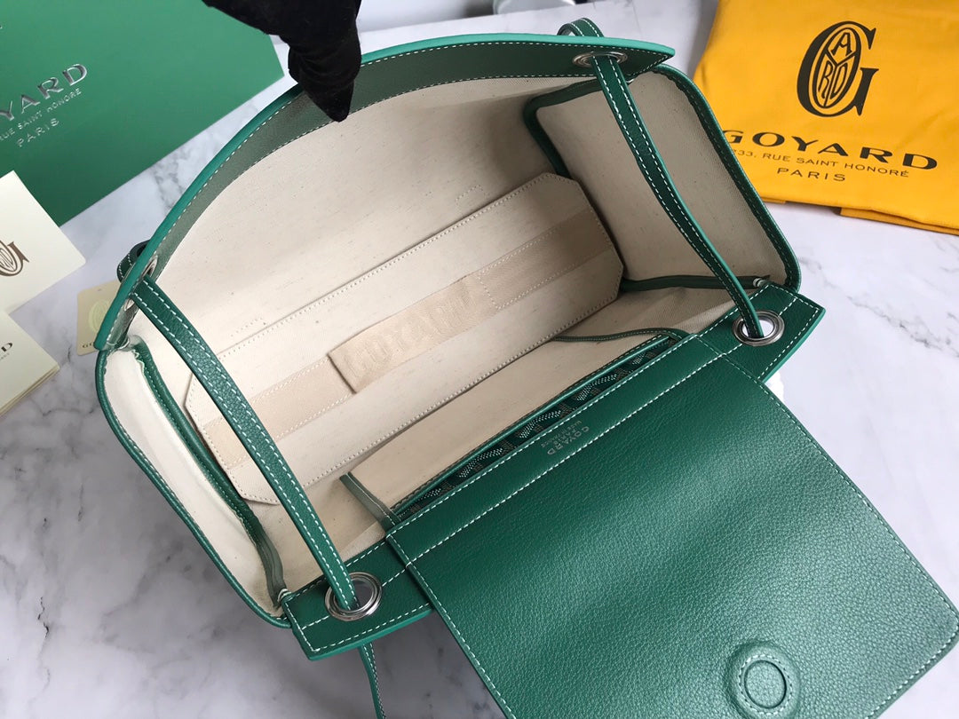 GOYA 26S ROUETTE PM TOTE BAG 30CM IN DARK GREEN CANVAS AND CALFSKIN
