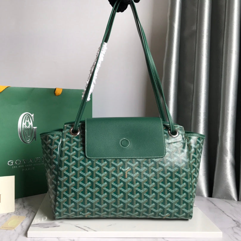 GOYA 26S ROUETTE PM TOTE BAG 30CM IN DARK GREEN CANVAS AND CALFSKIN