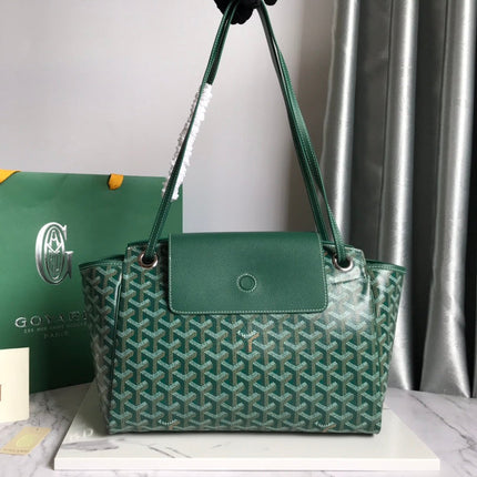GOYA 26S ROUETTE PM TOTE BAG 30CM IN DARK GREEN CANVAS AND CALFSKIN