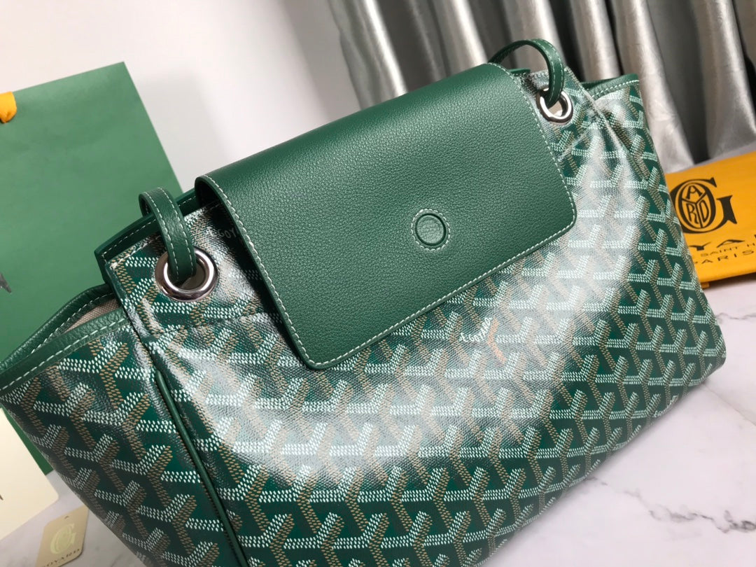 GOYA 26S ROUETTE PM TOTE BAG 30CM IN DARK GREEN CANVAS AND CALFSKIN