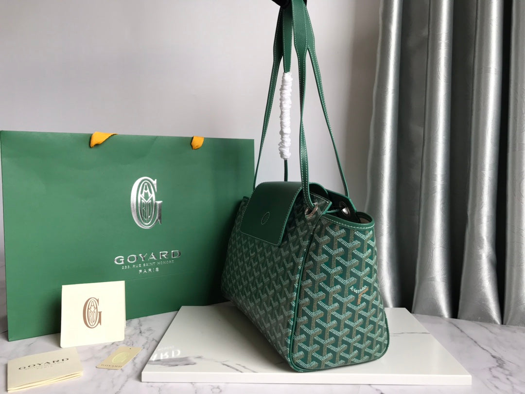 GOYA 26S ROUETTE PM TOTE BAG 30CM IN DARK GREEN CANVAS AND CALFSKIN