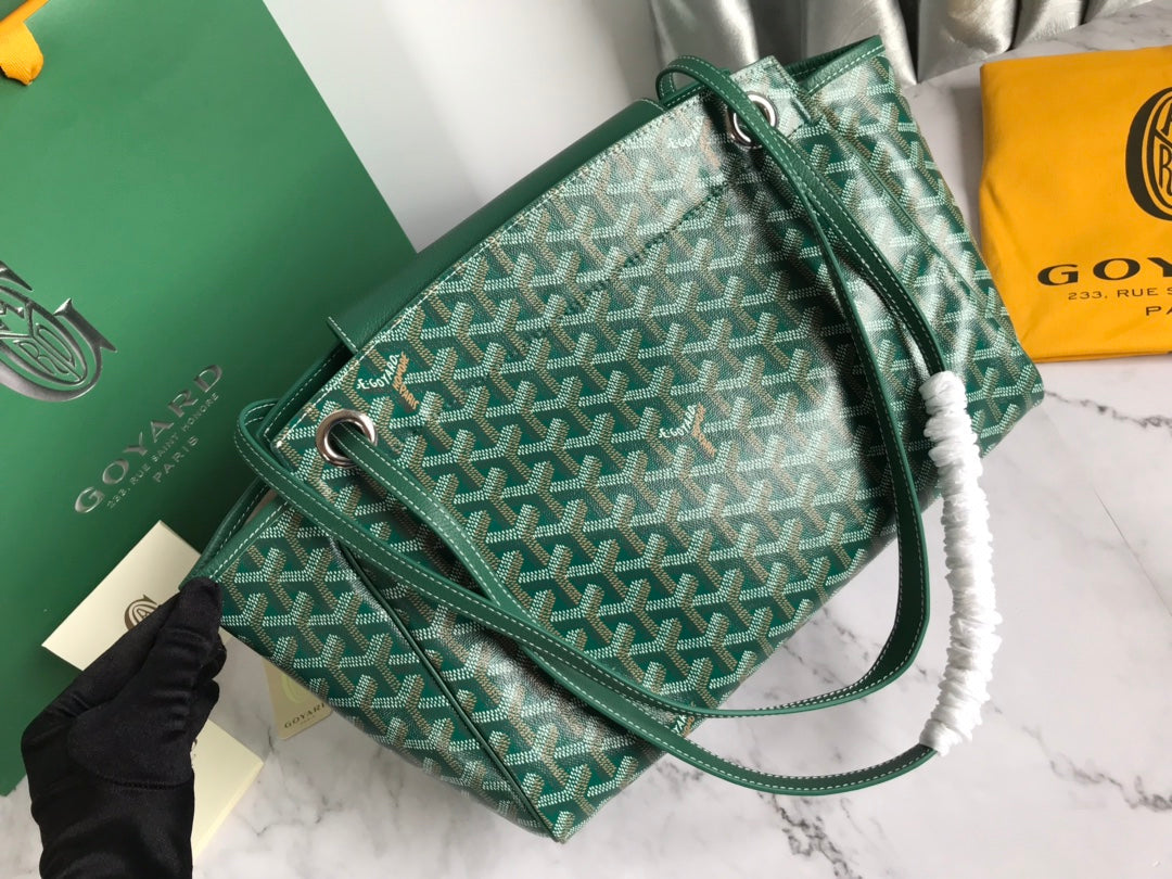GOYA 26S ROUETTE PM TOTE BAG 30CM IN DARK GREEN CANVAS AND CALFSKIN