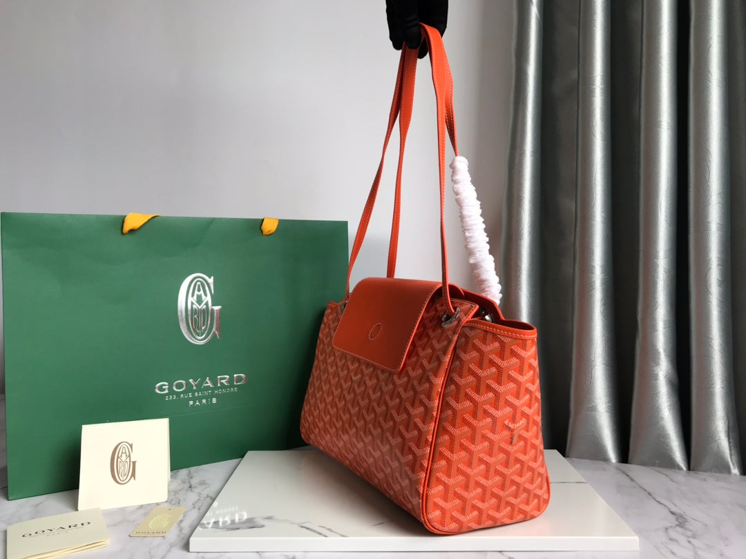 GOYA 26S ROUETTE PM TOTE BAG 30CM IN ORANGE CANVAS AND CALFSKIN