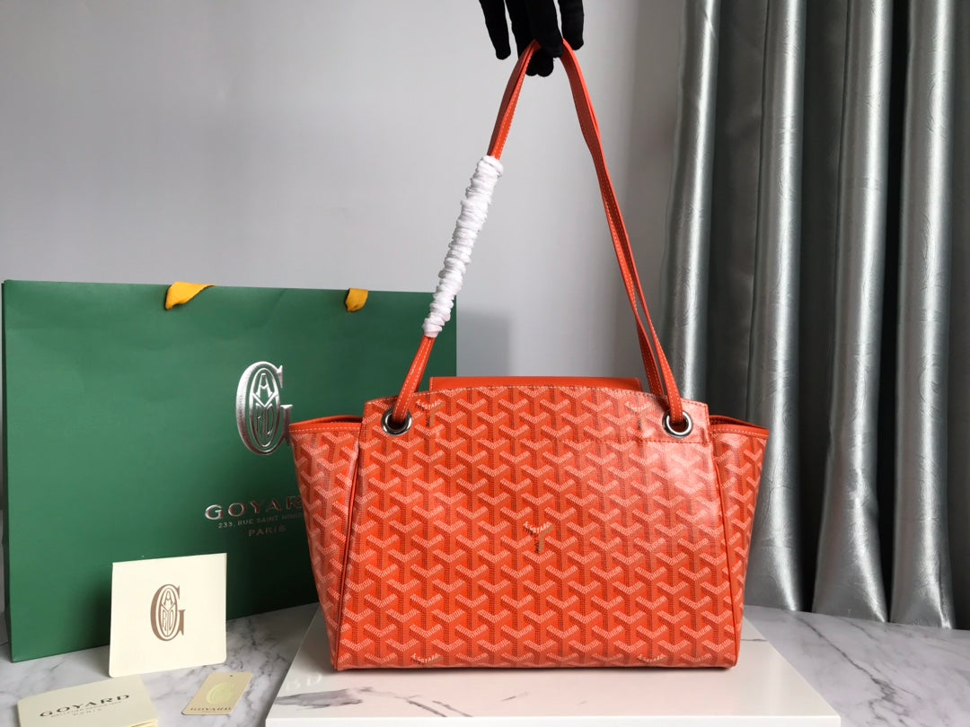 GOYA 26S ROUETTE PM TOTE BAG 30CM IN ORANGE CANVAS AND CALFSKIN
