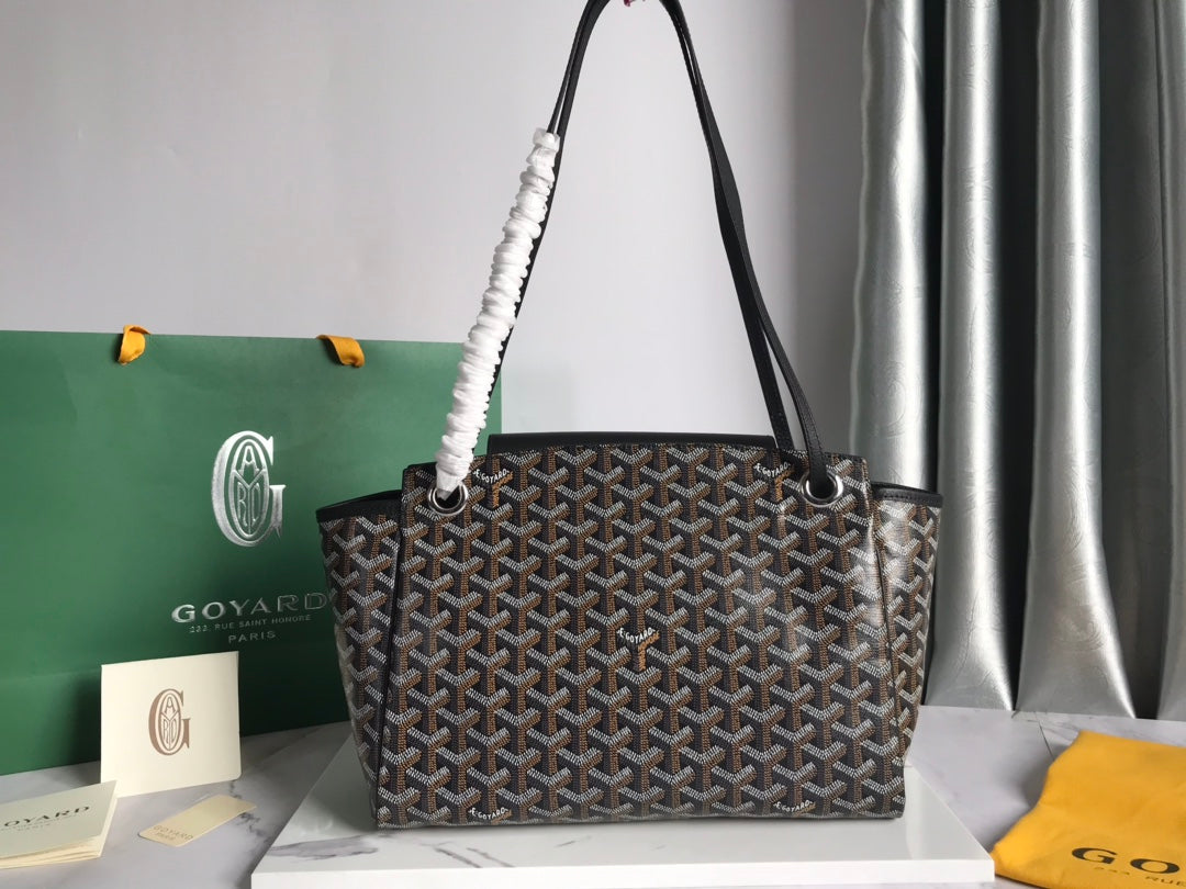 GOYA 26S ROUETTE PM TOTE BAG 30CM IN BLACK AND BROWN CANVAS AND CALFSKIN