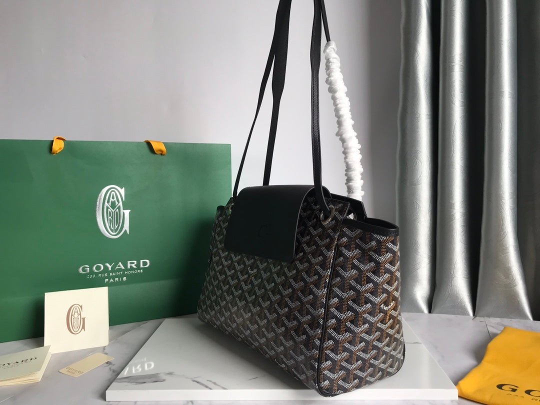 GOYA 26S ROUETTE PM TOTE BAG 30CM IN BLACK AND BROWN CANVAS AND CALFSKIN