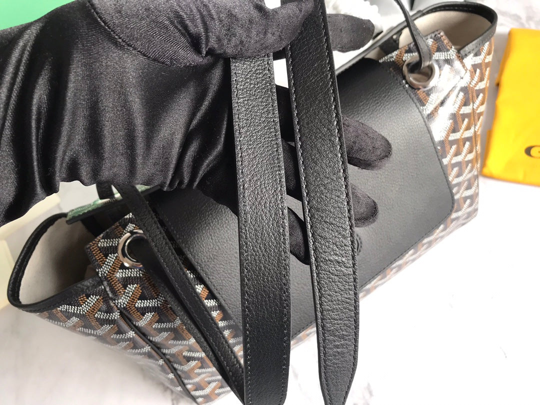 GOYA 26S ROUETTE PM TOTE BAG 30CM IN BLACK AND BROWN CANVAS AND CALFSKIN