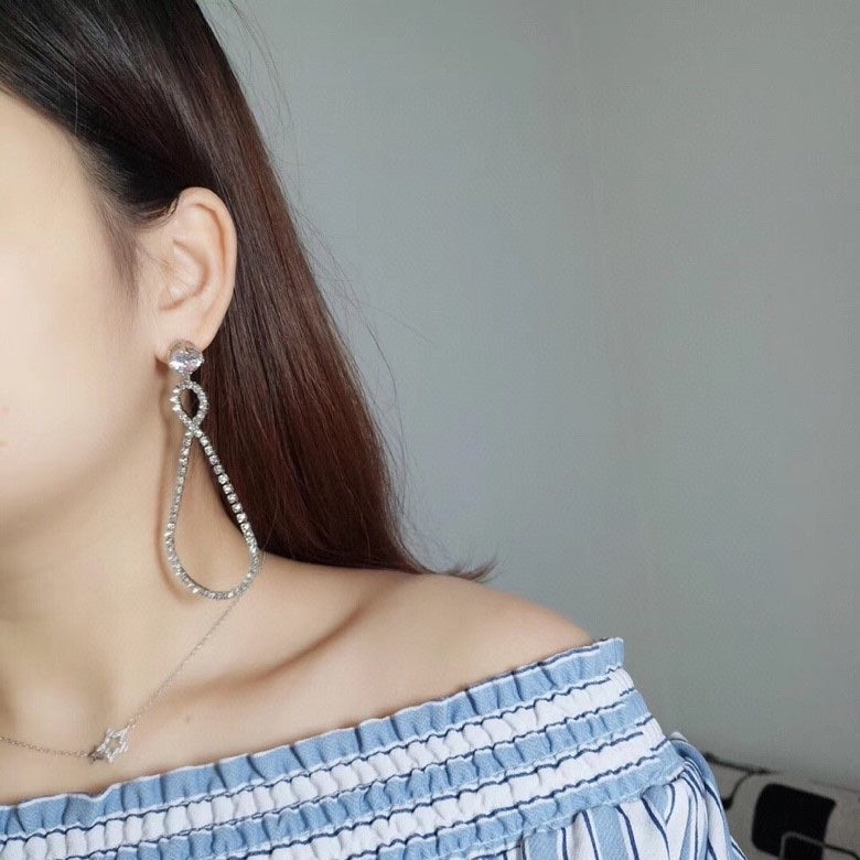 MIUMIU 26S CRYSTAL DOUBLE LOOP DROP EARRINGS IN SILVER TONE METAL 630846