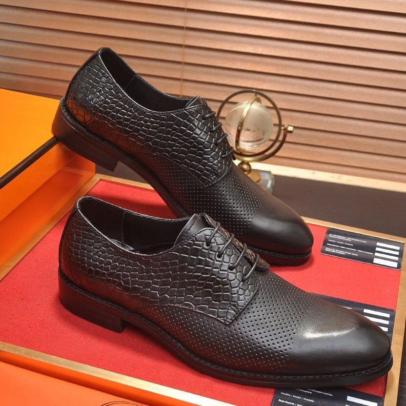 HM BUSINESS LACE UP SHOES BLACK CALFSKIN WITH MESH MOTIF