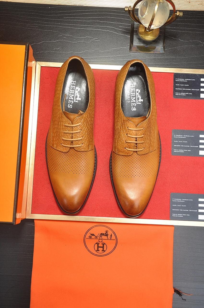 HM BUSINESS LACE UP SHOES BRONZE CALFSKIN WITH MESH MOTIF