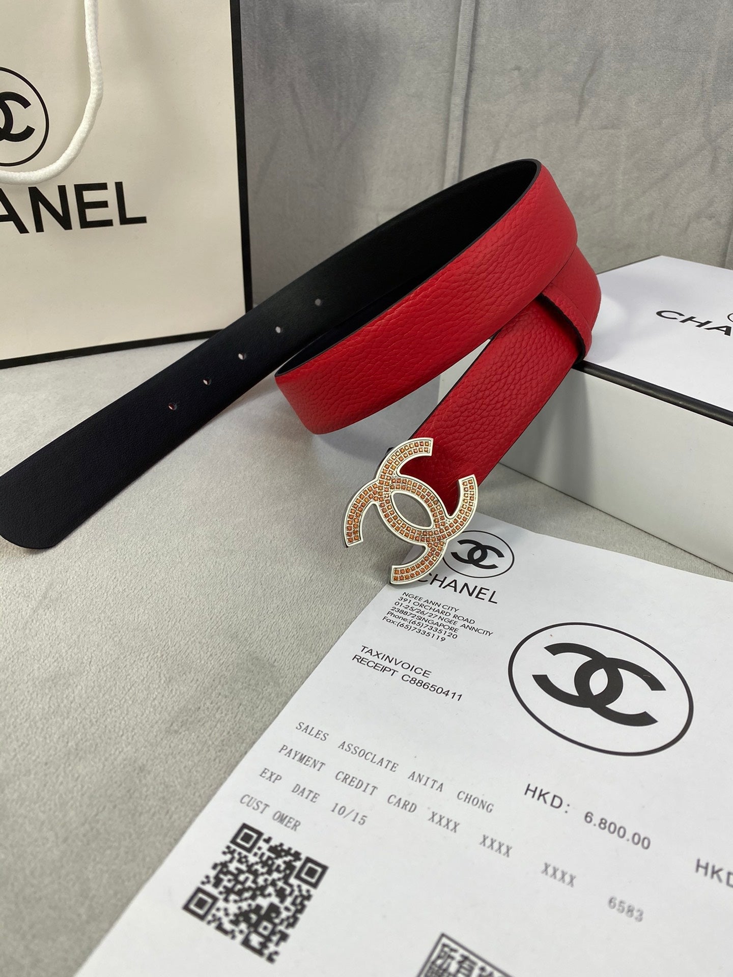 CC 26S BELT 30 MM IN RED CALFSKIN STONE EMBELLISHED SILVER TONE 661123
