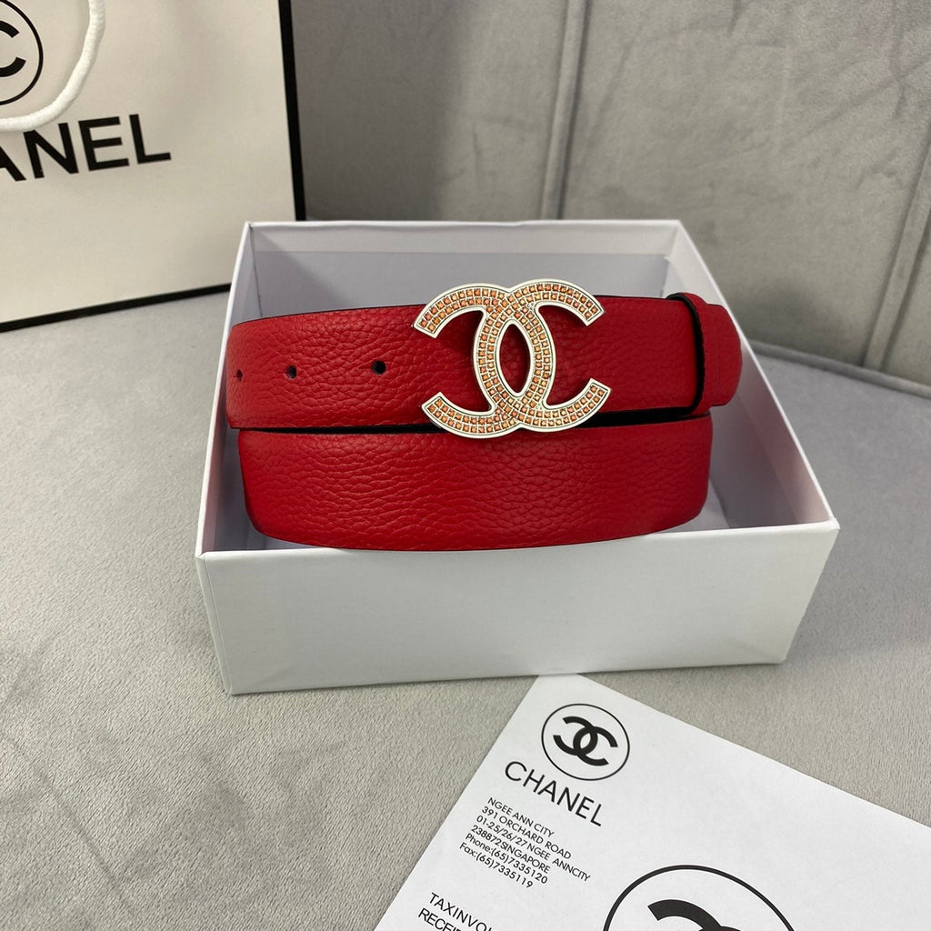 CC 26S BELT 30 MM IN RED CALFSKIN STONE EMBELLISHED SILVER TONE 661123