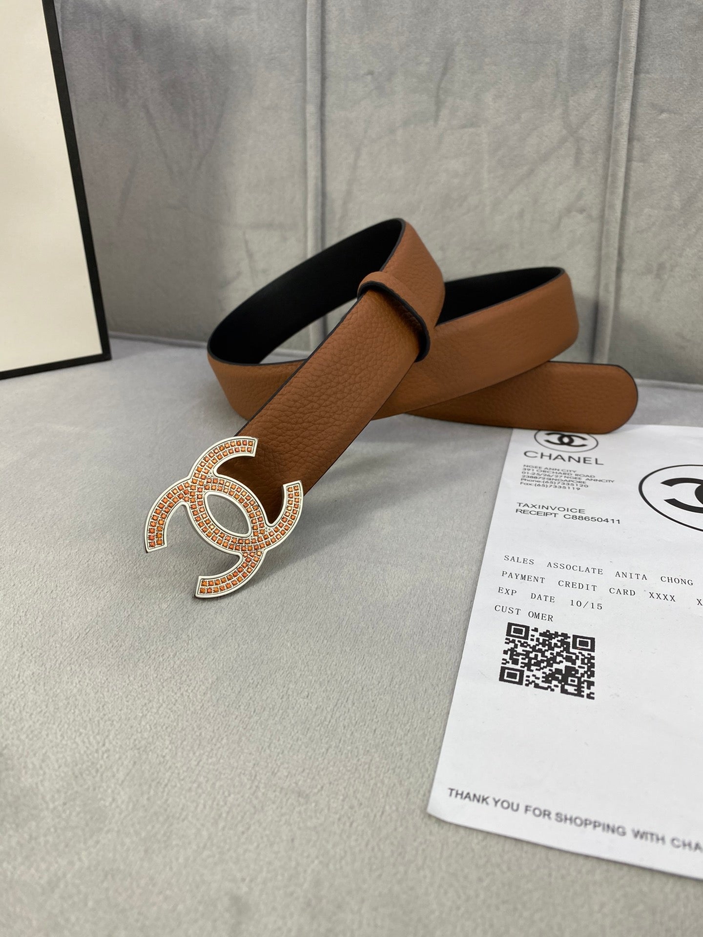 CC 26S BELT 30 MM IN TAN CALFSKIN STONE EMBELLISHED SILVER TONE 661124