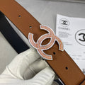 CC 26S BELT 30 MM IN TAN CALFSKIN STONE EMBELLISHED SILVER TONE 661124