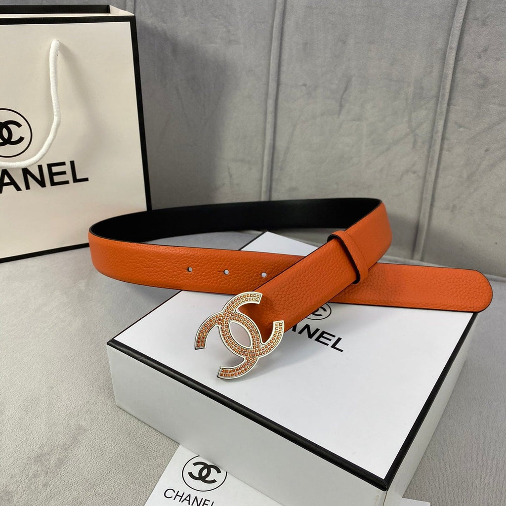 CC 26S BELT 30 MM IN ORANGE CALFSKIN STONE EMBELLISHED SILVER TONE 661125