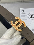 CC 26S BELT 30 MM IN TAUPE CALFSKIN STONE EMBELLISHED GOLD TONE 661127
