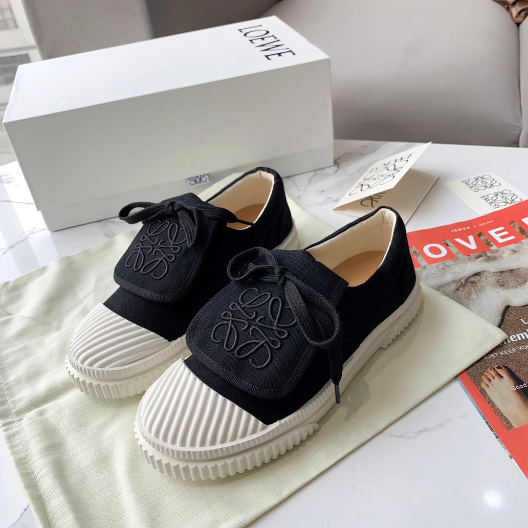 LOEWE 26S ANAGRAM FLAP SNEAKERS IN BLACK CANVAS