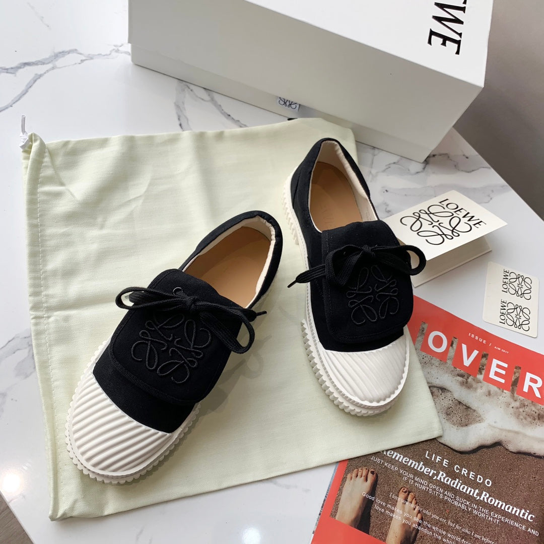 LOEWE 26S ANAGRAM FLAP SNEAKERS IN BLACK CANVAS