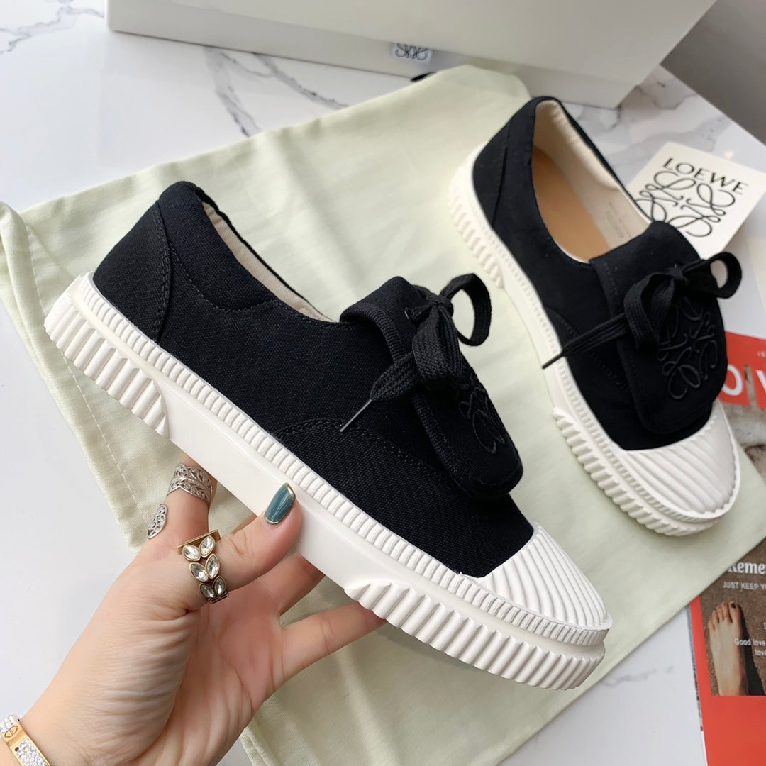 LOEWE 26S ANAGRAM FLAP SNEAKERS IN BLACK CANVAS