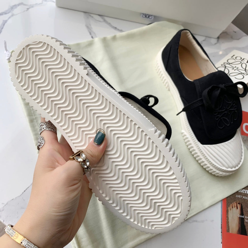LOEWE 26S ANAGRAM FLAP SNEAKERS IN BLACK CANVAS