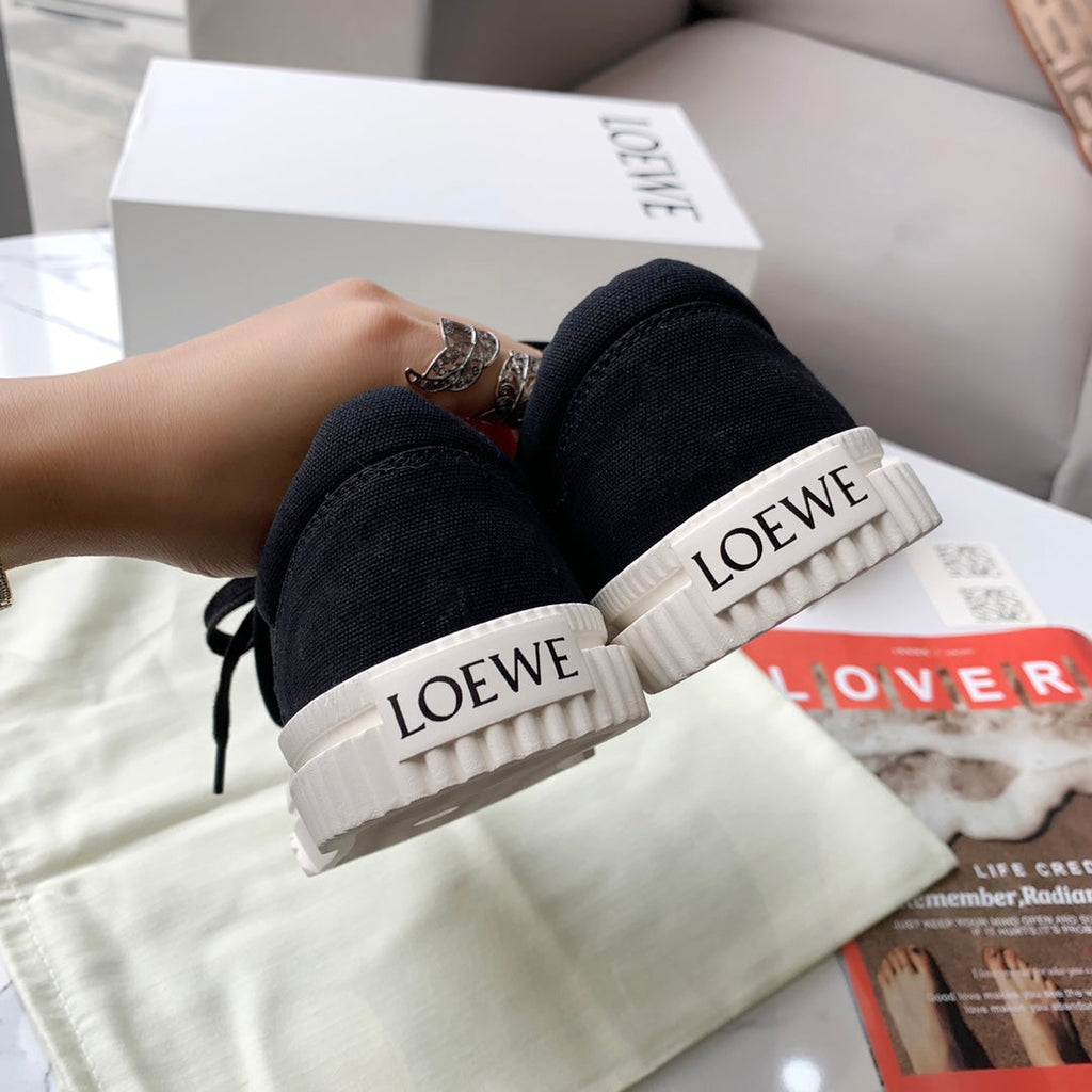 LOEWE 26S ANAGRAM FLAP SNEAKERS IN BLACK CANVAS