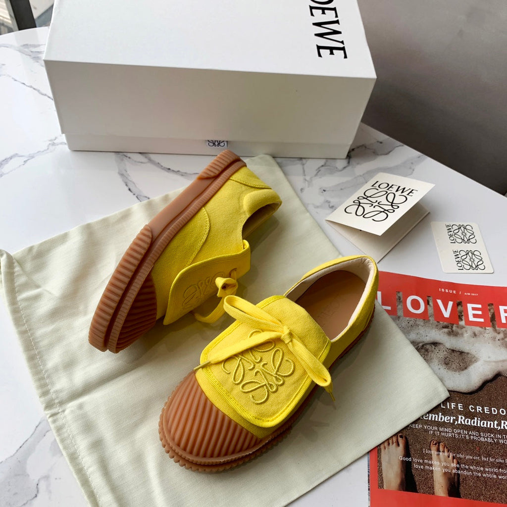 LOEWE 26S ANAGRAM FLAP SNEAKERS IN YELLOW CANVAS