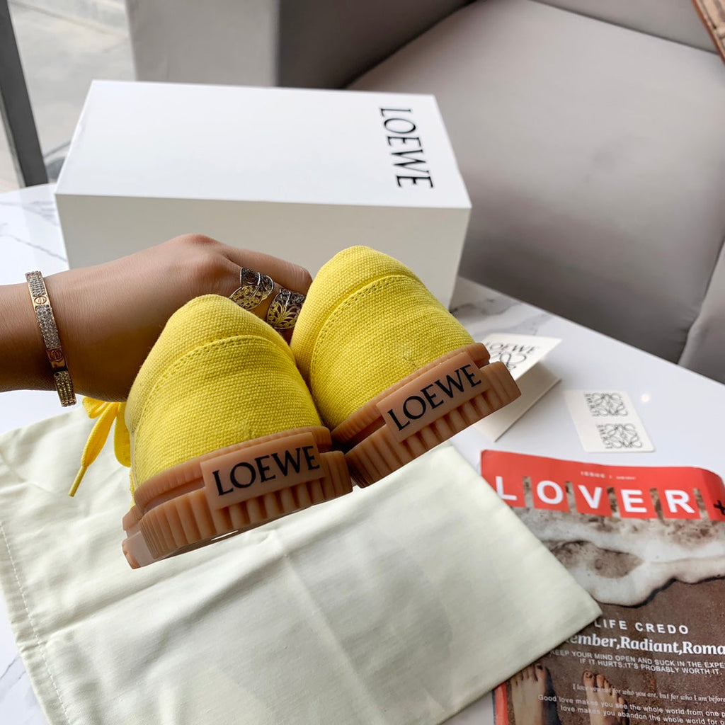 LOEWE 26S ANAGRAM FLAP SNEAKERS IN YELLOW CANVAS