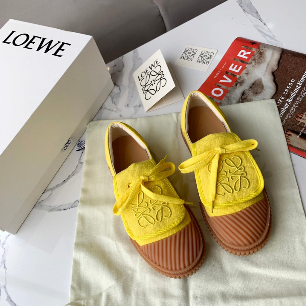 LOEWE 26S ANAGRAM FLAP SNEAKERS IN YELLOW CANVAS