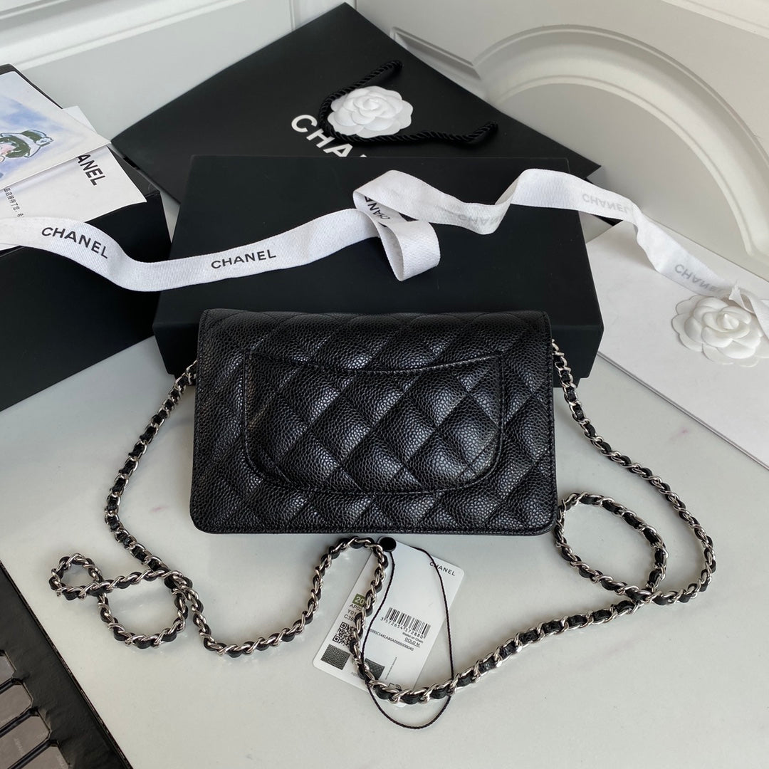 CHANEL 25S WALLET ON CHAIN 19 IN BLACK CALFSKIN SILVER HARDWARE