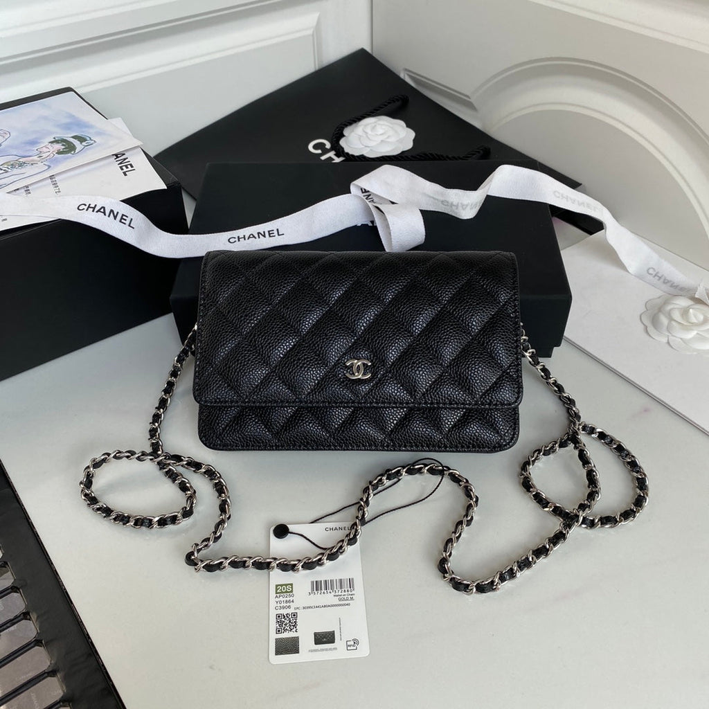 CHANEL 25S WALLET ON CHAIN 19 IN BLACK CALFSKIN SILVER HARDWARE