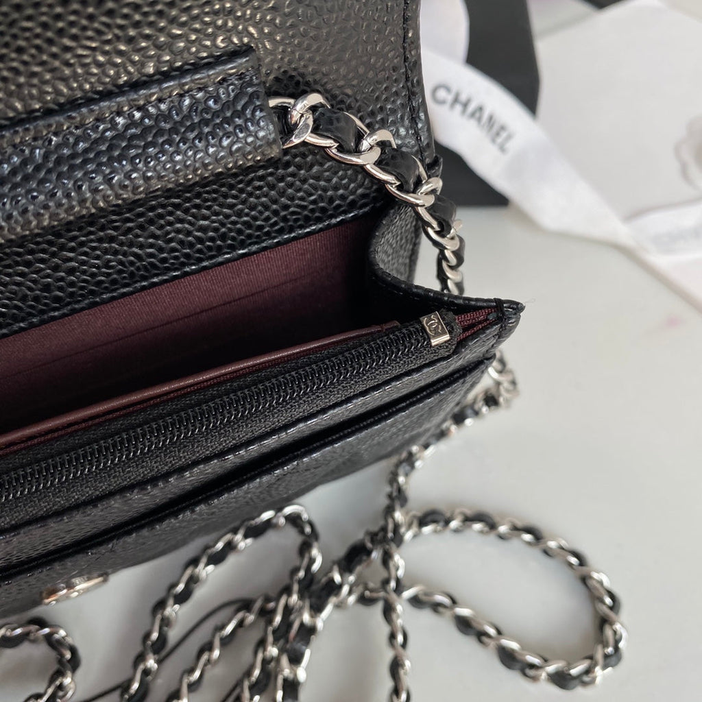 CHANEL 25S WALLET ON CHAIN 19 IN BLACK CALFSKIN SILVER HARDWARE