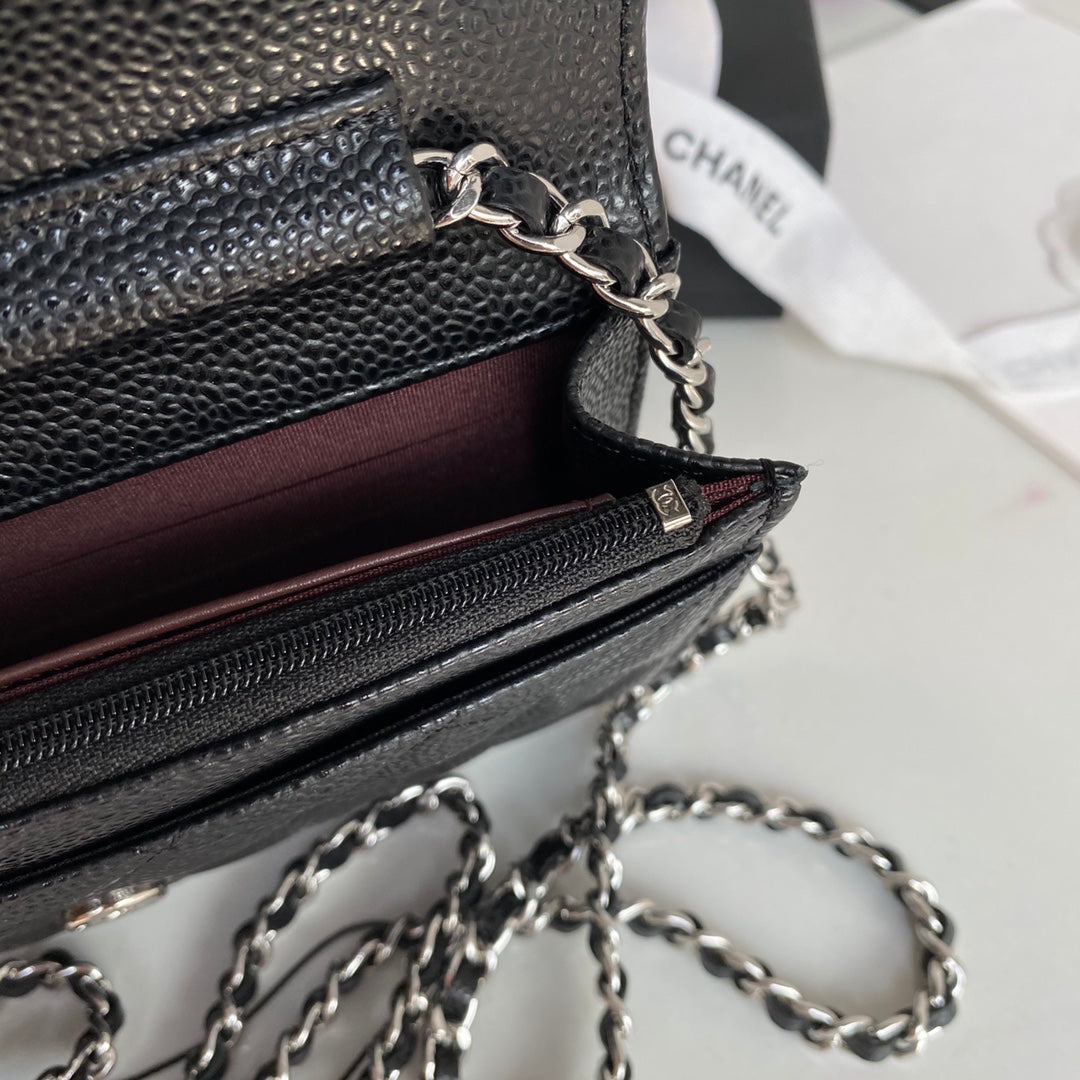 CHANEL 25S WALLET ON CHAIN 19 IN BLACK CALFSKIN SILVER HARDWARE