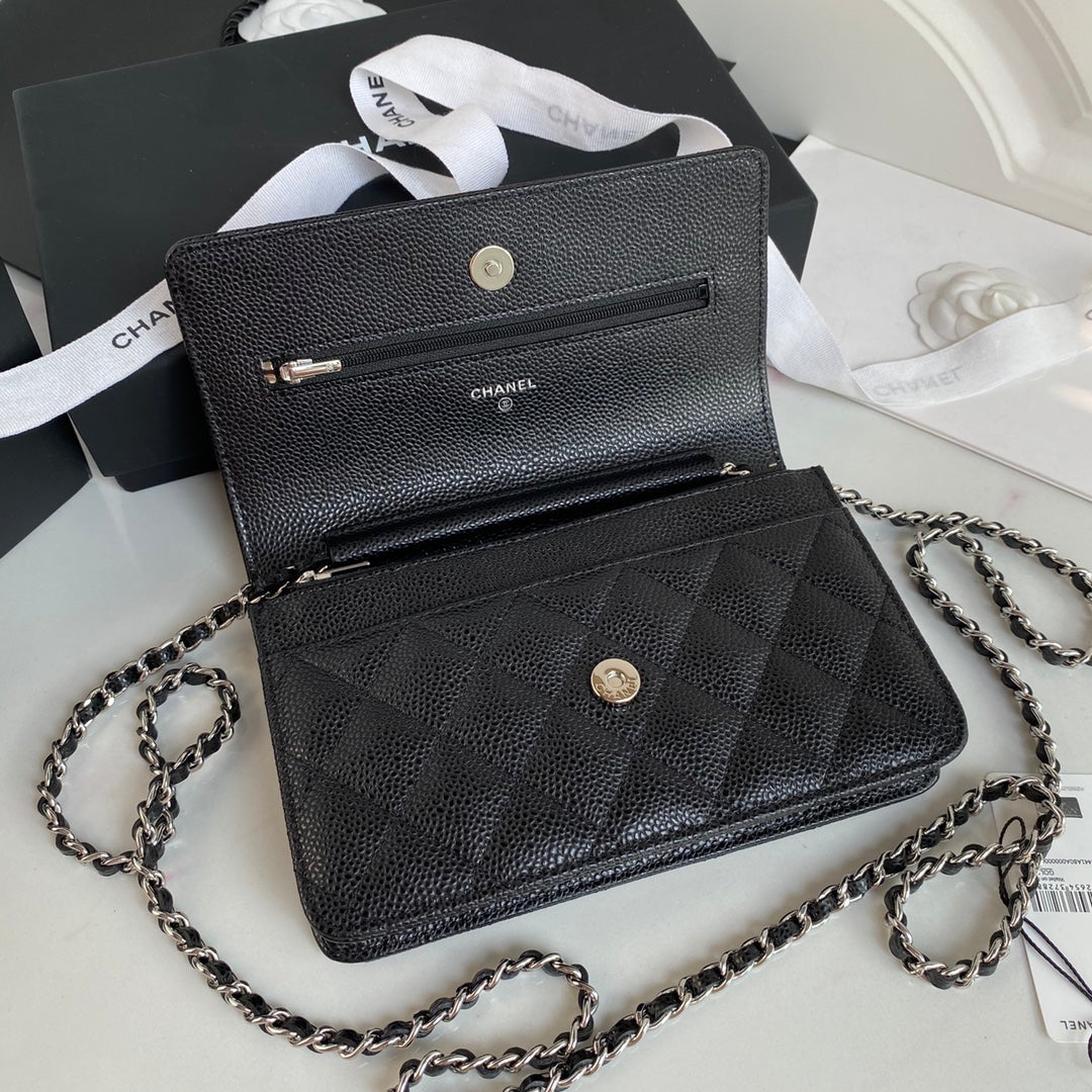 CHANEL 25S WALLET ON CHAIN 19 IN BLACK CALFSKIN SILVER HARDWARE