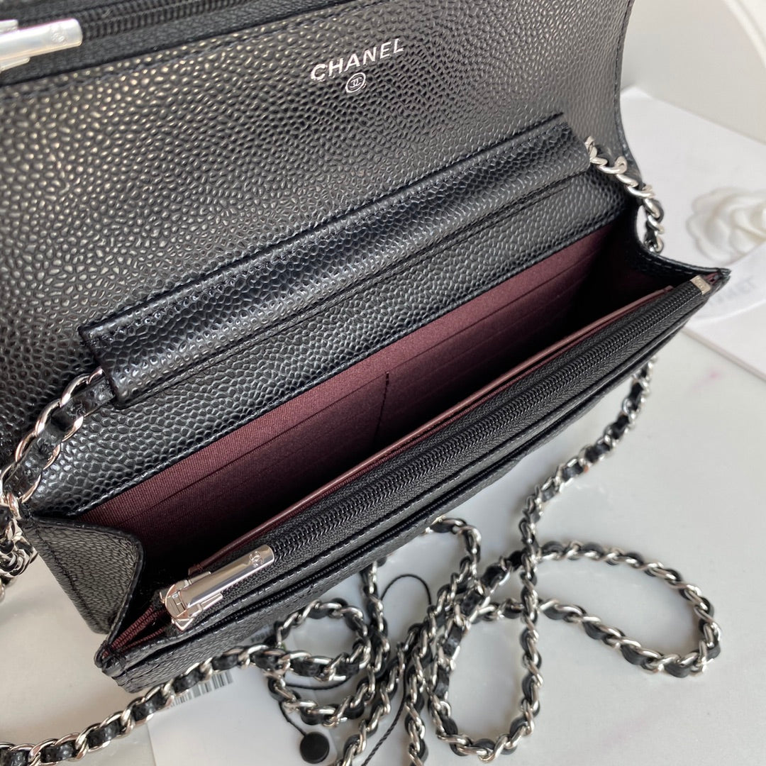 CHANEL 25S WALLET ON CHAIN 19 IN BLACK CALFSKIN SILVER HARDWARE