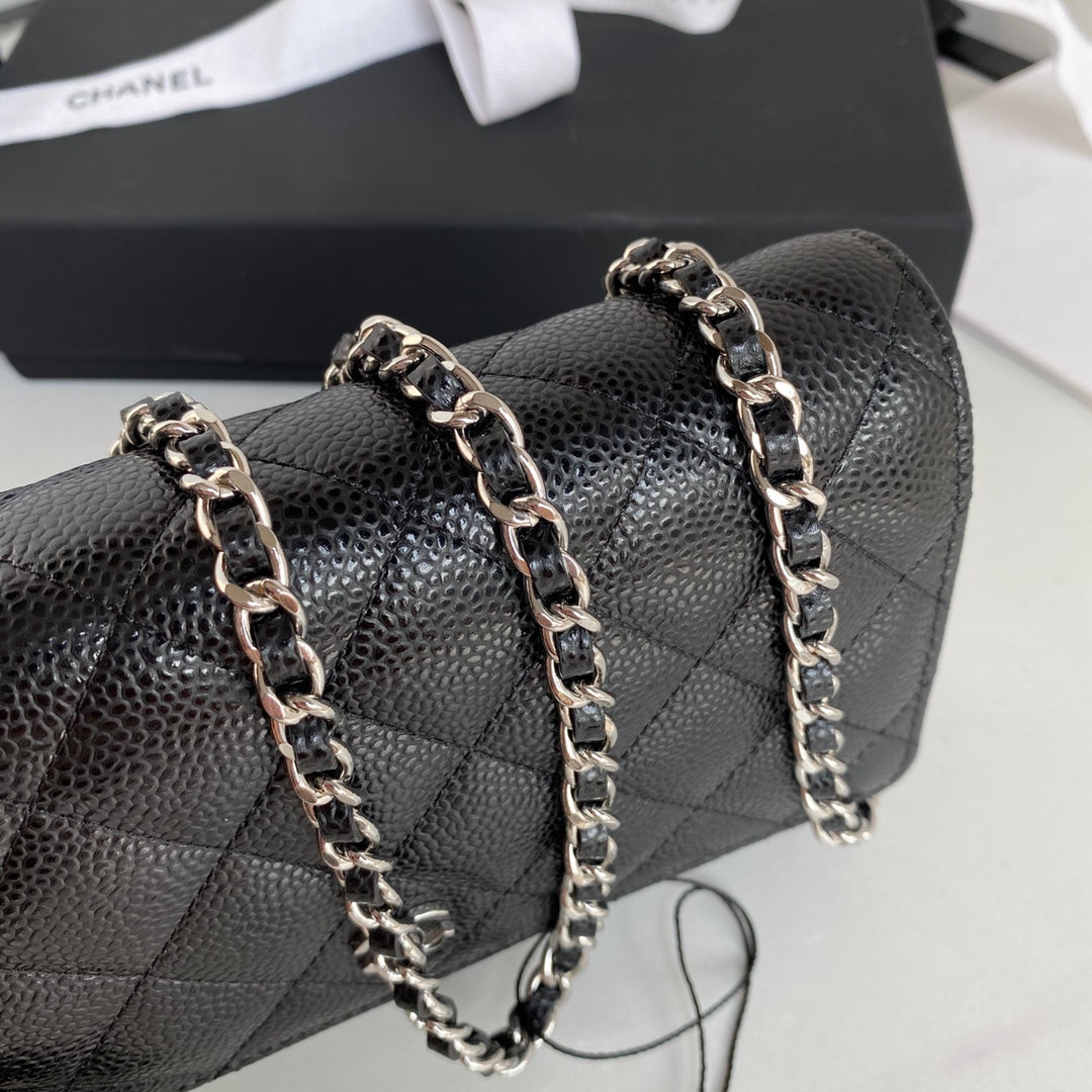 CHANEL 25S WALLET ON CHAIN 19 IN BLACK CALFSKIN SILVER HARDWARE