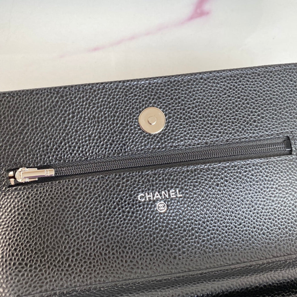 CHANEL 25S WALLET ON CHAIN 19 IN BLACK CALFSKIN SILVER HARDWARE