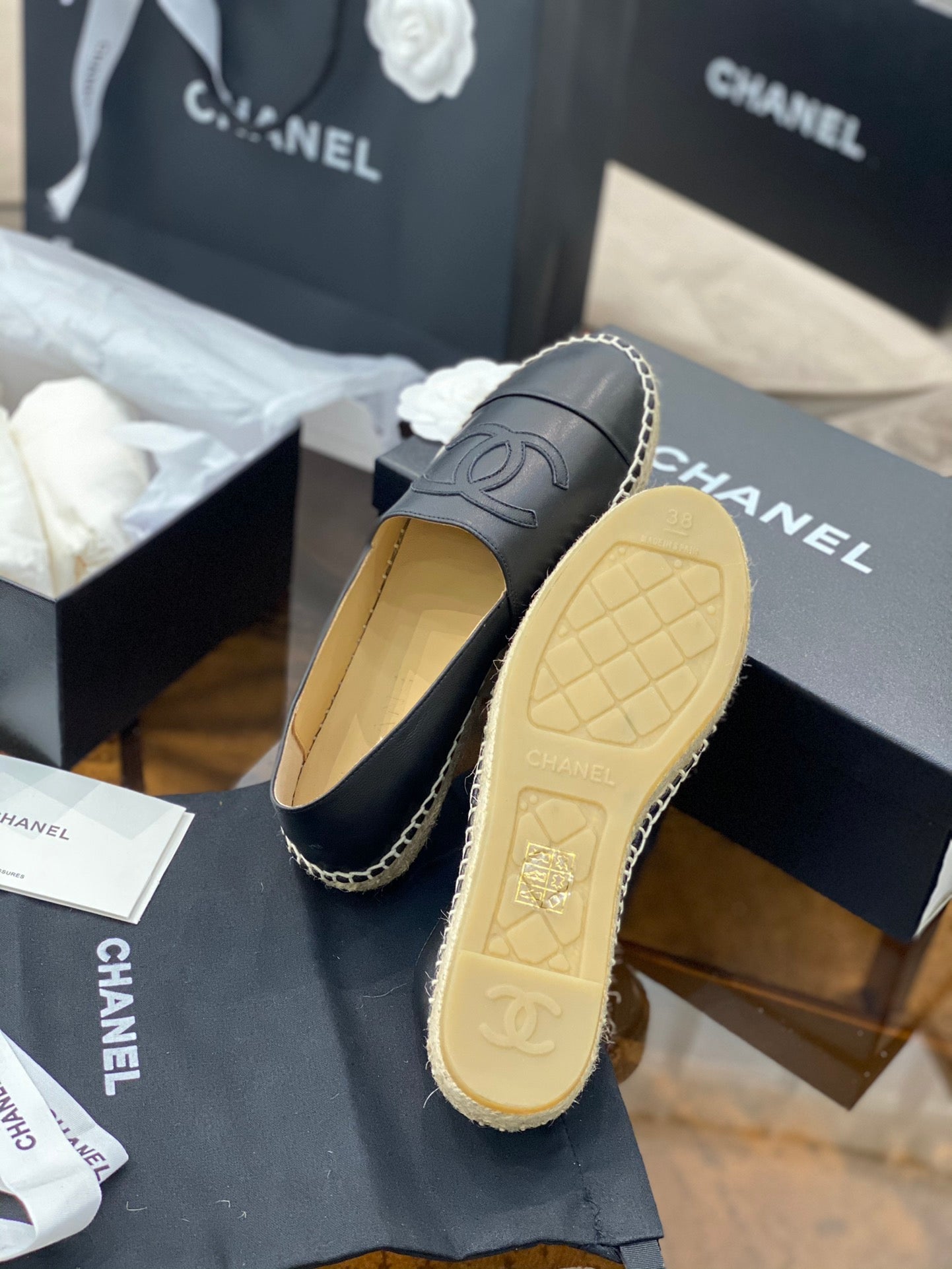CC ESPADRILLES PLATFORM IN ALL BLACK CALFSKIN