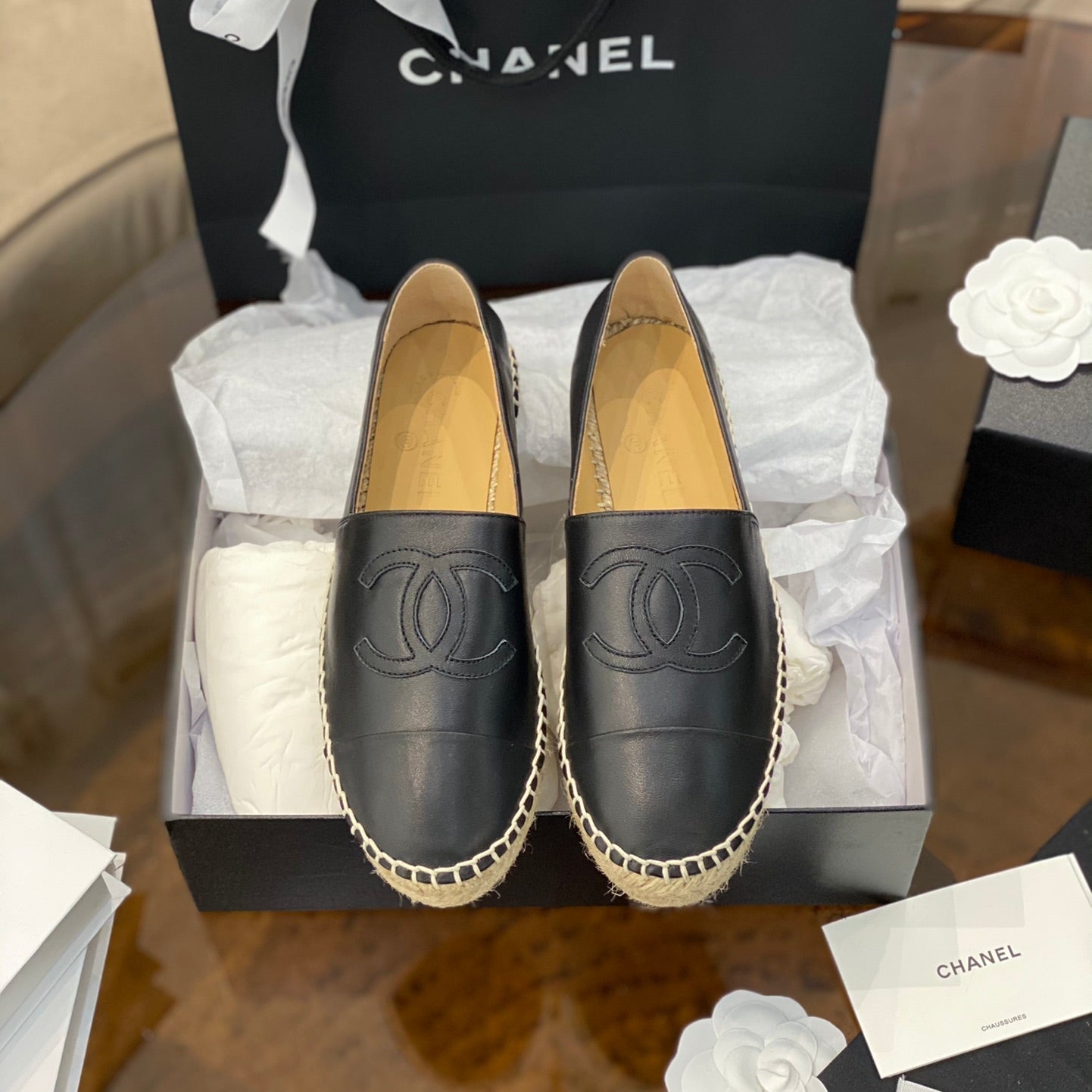 CC ESPADRILLES PLATFORM IN ALL BLACK CALFSKIN