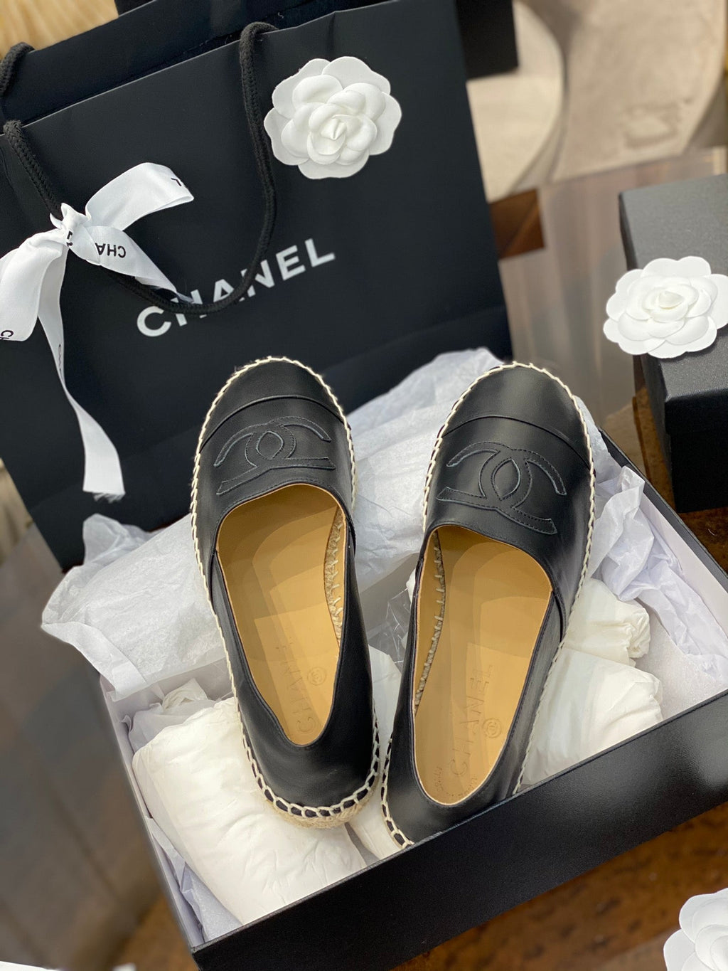 CC ESPADRILLES PLATFORM IN ALL BLACK CALFSKIN
