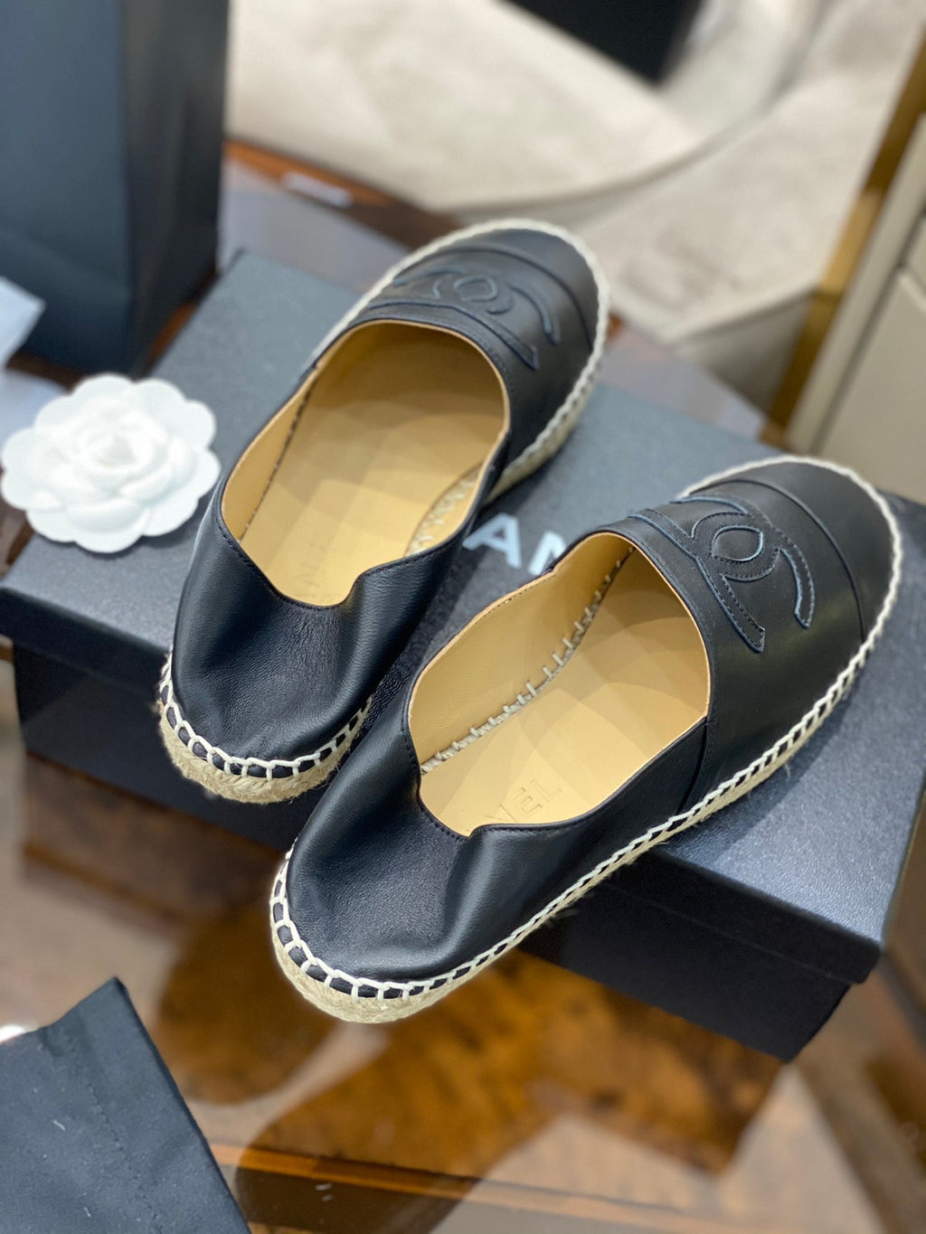 CC ESPADRILLES PLATFORM IN ALL BLACK CALFSKIN