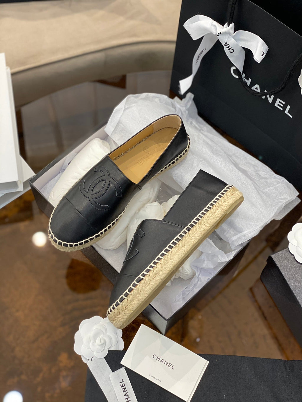 CC ESPADRILLES PLATFORM IN ALL BLACK CALFSKIN