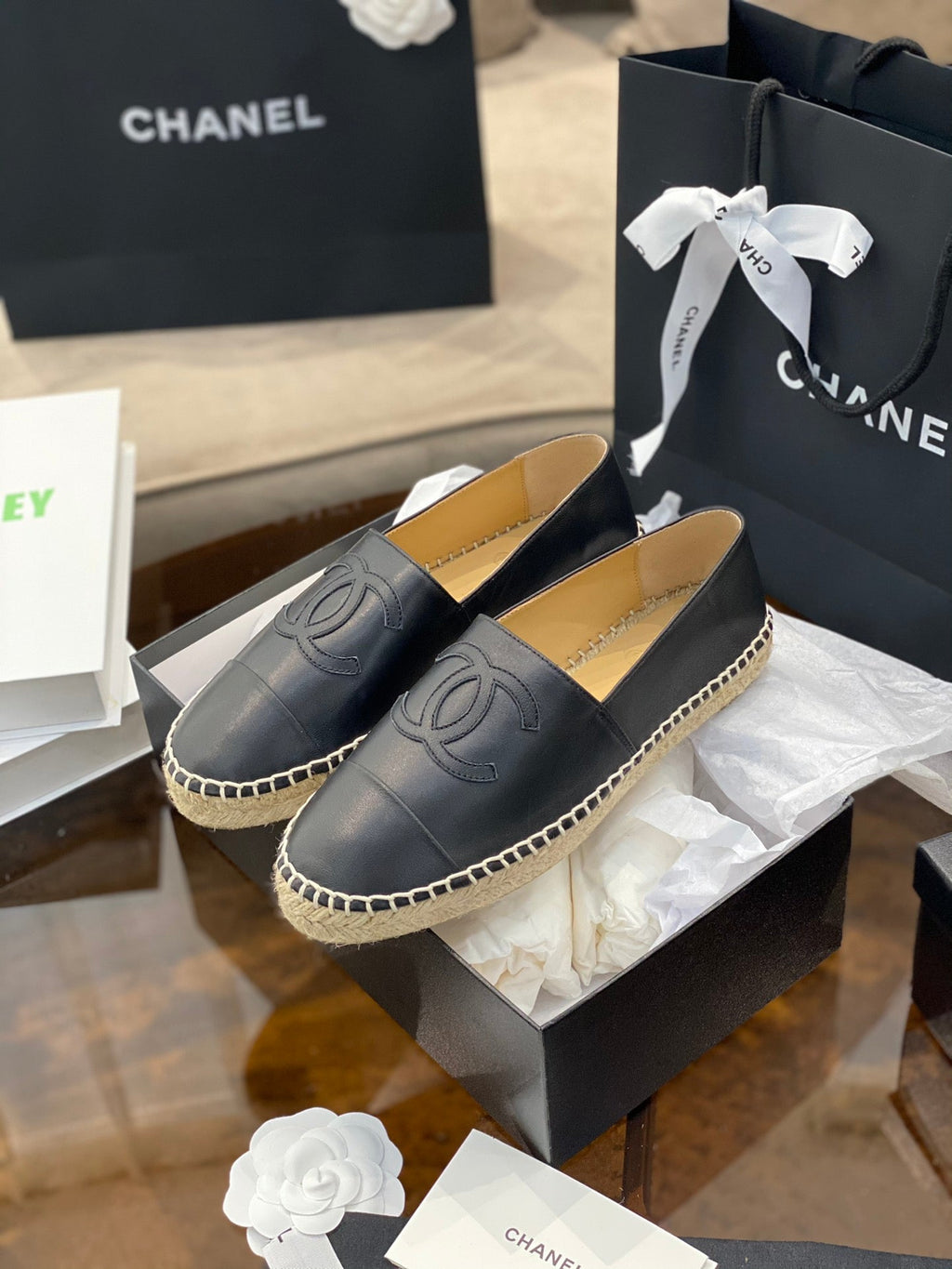 CC ESPADRILLES PLATFORM IN ALL BLACK CALFSKIN