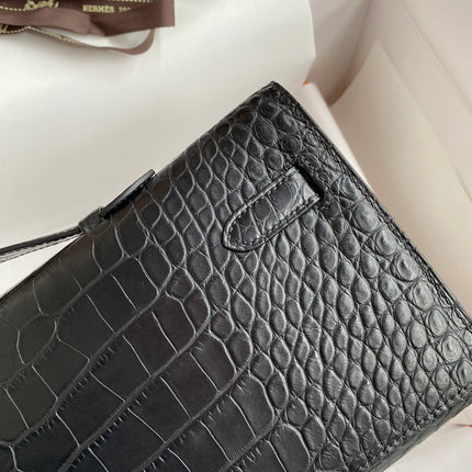KELLY CUT 31 IN BLACK ALLIGATOR LEATHER WITH SILVER HARDWARE